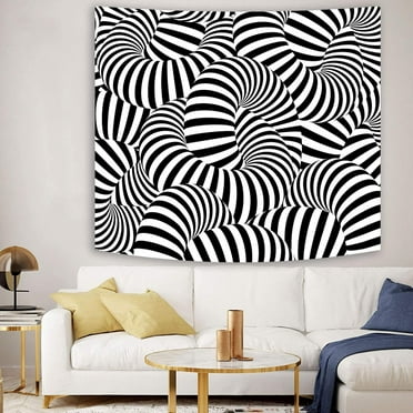 3D Vision Tapestry Black and White Wall hanging,Psychedelic Spiral Tapestry Stun Wall Art Tapestries Hanging for Dorm Room Living Home Decorative 59 x 51 Inches