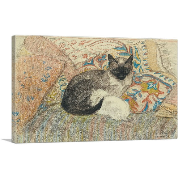 ARTCANVAS Cat and Her Kitten 1920 Canvas Art Print by Theophile Steinlen - Size: 26" x 18" (0.75" Deep)
