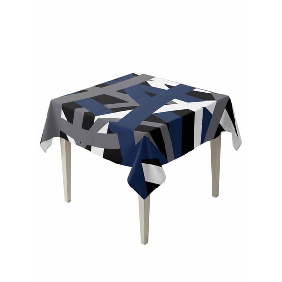 Navy Blue Black Geometric Table Cloth, Waterproof Tablecloth for Square Tables, Modern Art Abstract Grey Line Reusable Washable Fabric Table Cover for Restaurant Kitchen Dining Tables 54"x54"