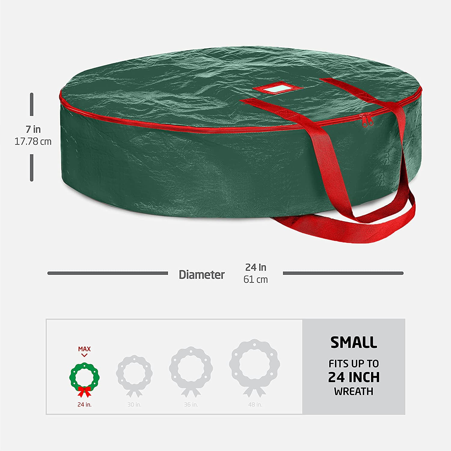 Christmas Wreath Storage Bag 24" Water Resistant Fabric Storage Dual Green 