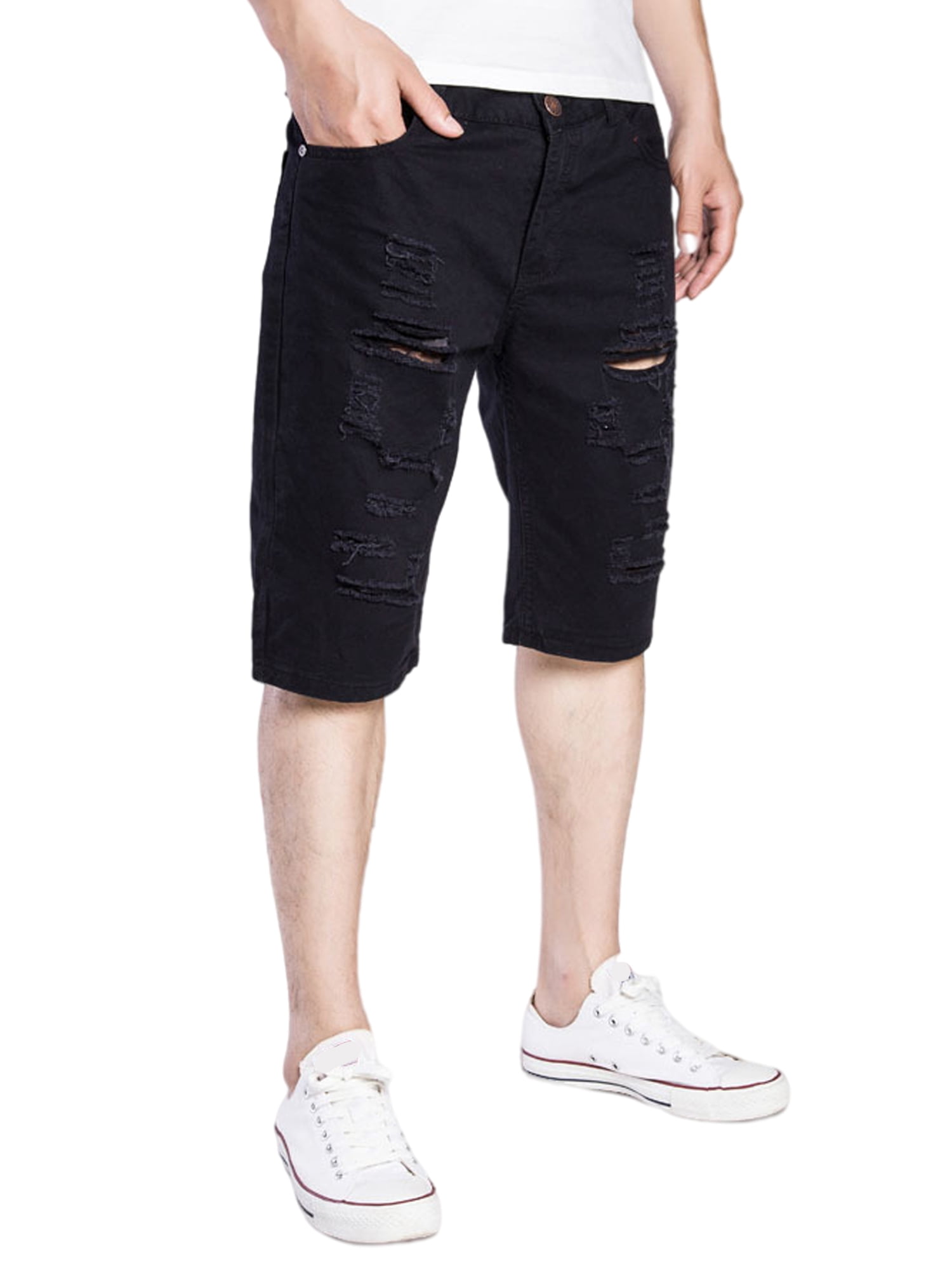 Frontwalk Mens Casual Ripped Jean Shorts Slim Fit Hole Short Pants