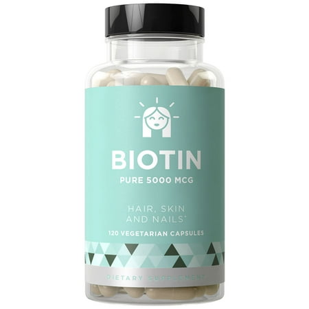 BIOTIN 5000 mcg - Healthier Hair Growth, Stronger Nails, Glowing Skin - 120 Vegetarian Soft