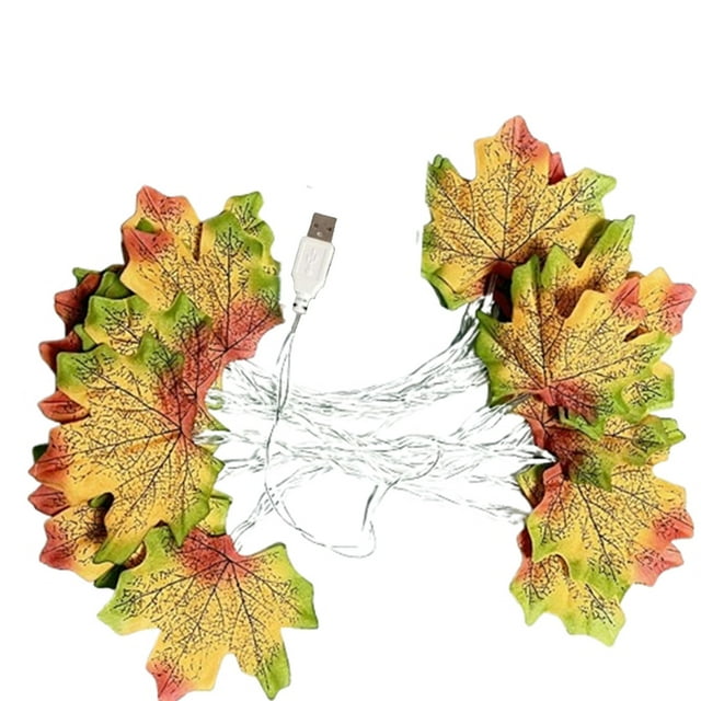 WLOELOEW Thanksgiving Green Maple Leaf Led String Lights Usb Powered 2 Meters 20 Lights Plastic Fall Harvest Decoration For Indoor Outdoor B
