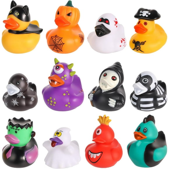 12pcs Halloween Rubber Ducks, Rubber Duck Toy Funny Halloween Themed Rubber Ducks Colorful Cute Duck Bath Toy for Kids Halloween Birthday Party Decoration