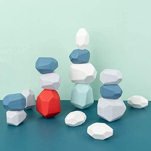 Children's Toy Colored Wooden Stone Balancing Stacked Brick Building Blocks 