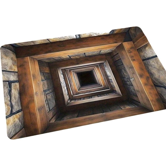 Optical Illusion Door Mat,Wooden Floor Bottomless Hole Area Rug 3D Trap Optical Visual Illusion Rugs Playroom Floor Carpet Mat Non-Slip for Indoor Outdoor Bathroom Bedroom Kitchen Entrance Front Door