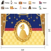 PHMOJEN 7x5ft Golden Beauty Picture Frame Backdrop, Princess Birthday Party Background for Photography, Photo Booth