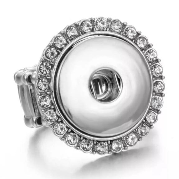 Stretch Rhinestone Finger Ring Silver Snap Jewelry Fits 18MM 20MM Ginger Charm Buttons