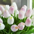 thumbnail image 3 of Enova Home Artificial Flowers Mixed Real Touch Pink White Tulips Fake Silk Flowers Arrangement in Round Glass Vase with Faux Water for Home Office Wedding Decoration, 3 of 4