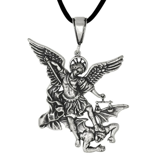 EJewelryPlus Saint Michael Sterling Silver Pendant Necklace Oxidized