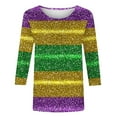 thumbnail image 5 of Mardi Gras Tops for Women 3/4 Sleeve Carnival Printed Casual Round Neck T-shirt Green XL, 5 of 6