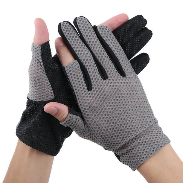 2 Cut Fingers Fishing Gloves Sun Protection Fishing Gloves Fishing Gloves 2  Cut Fingers Breathable Sun Protection AntiSlip Supplies For CyclingGrey
