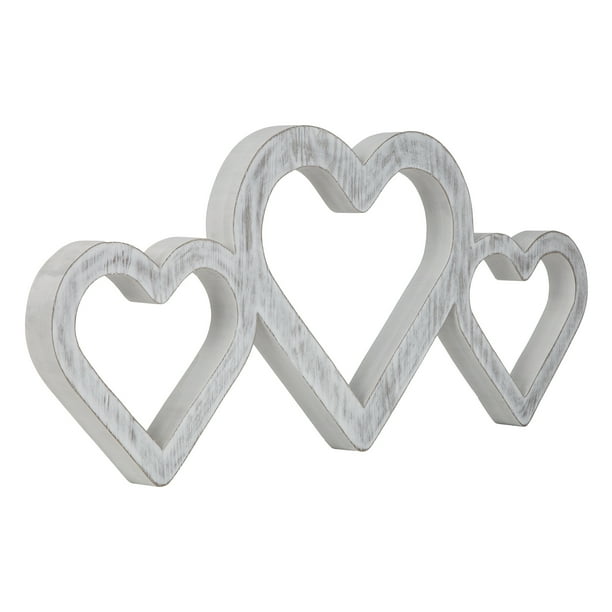 Large White Triple Heart Wood Cut Out Word Wall Decor