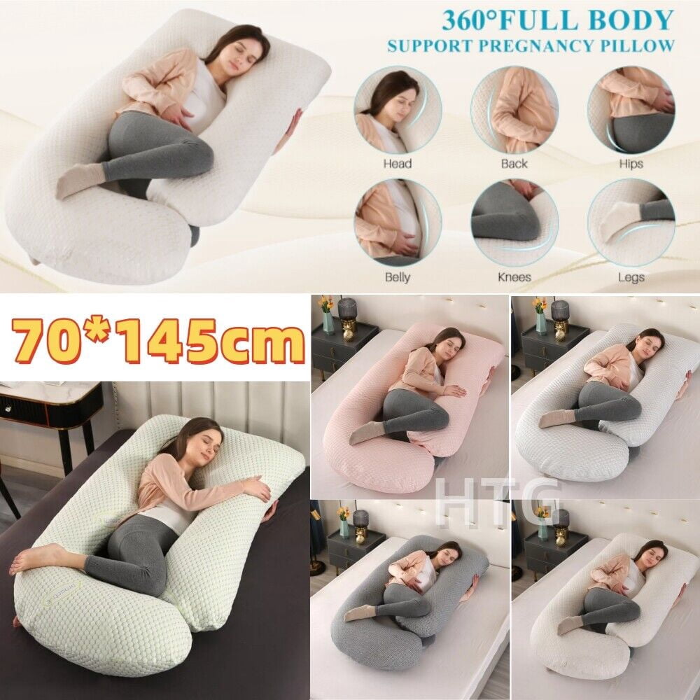 TOPCHANCES Pregnancy Pillow, J-Shape Full Body Maternity Pillow for Side Sleeping with Removable Cover, 27 * 57inch, Light Gold