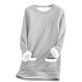 thumbnail image 2 of Dezsed Women's Winter Warm Sherpa Lined Fleece Crewneck Sweatshirt Thickened Plush Warm Long Sleeve Pullover Loungewear Tunic Tops with Pockets Navy XXXL, 2 of 6