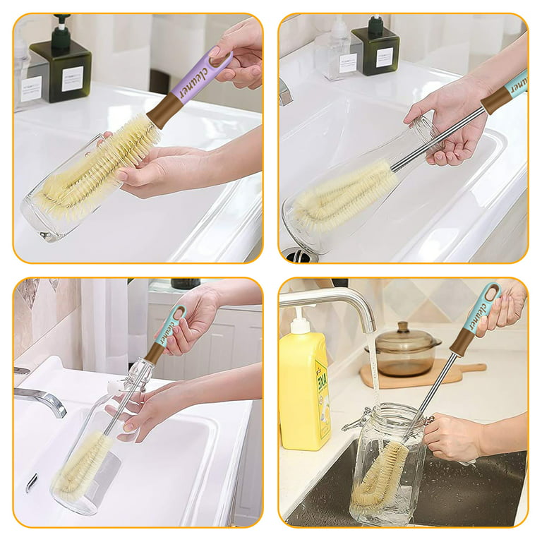 Dish Brush Set of 5 with Convenient Holder, Bottle Water Brush, Dish Scrub  Brush, Scrubber Brush and Straw Brush - Kitchen Scrub Brushes Non Slip Long