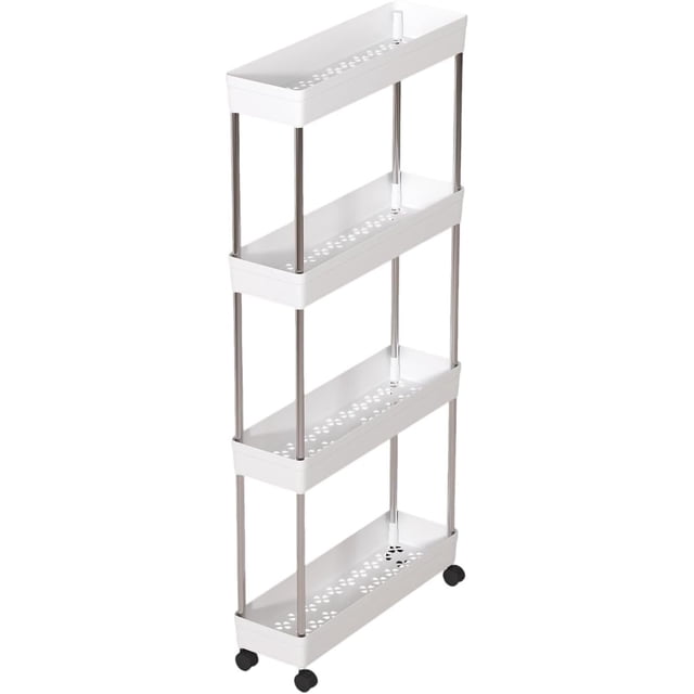 Carrito Organizador, 4 Niveles con Ruedas y 4 Ganchos, Organizador Multiusos Resistente, Ahorra Espacio, para Cocina, Baño y Recámara