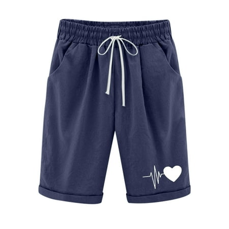 

SOOMLON Women Summer Casual Shorts Drawstring Elastic Waist Lightweight Comfy Beach Shorts Loose Fit Pajama Shorts with Pockets Y2k Shorts Summer Print Shorts Cotton Linen Pants Navy S