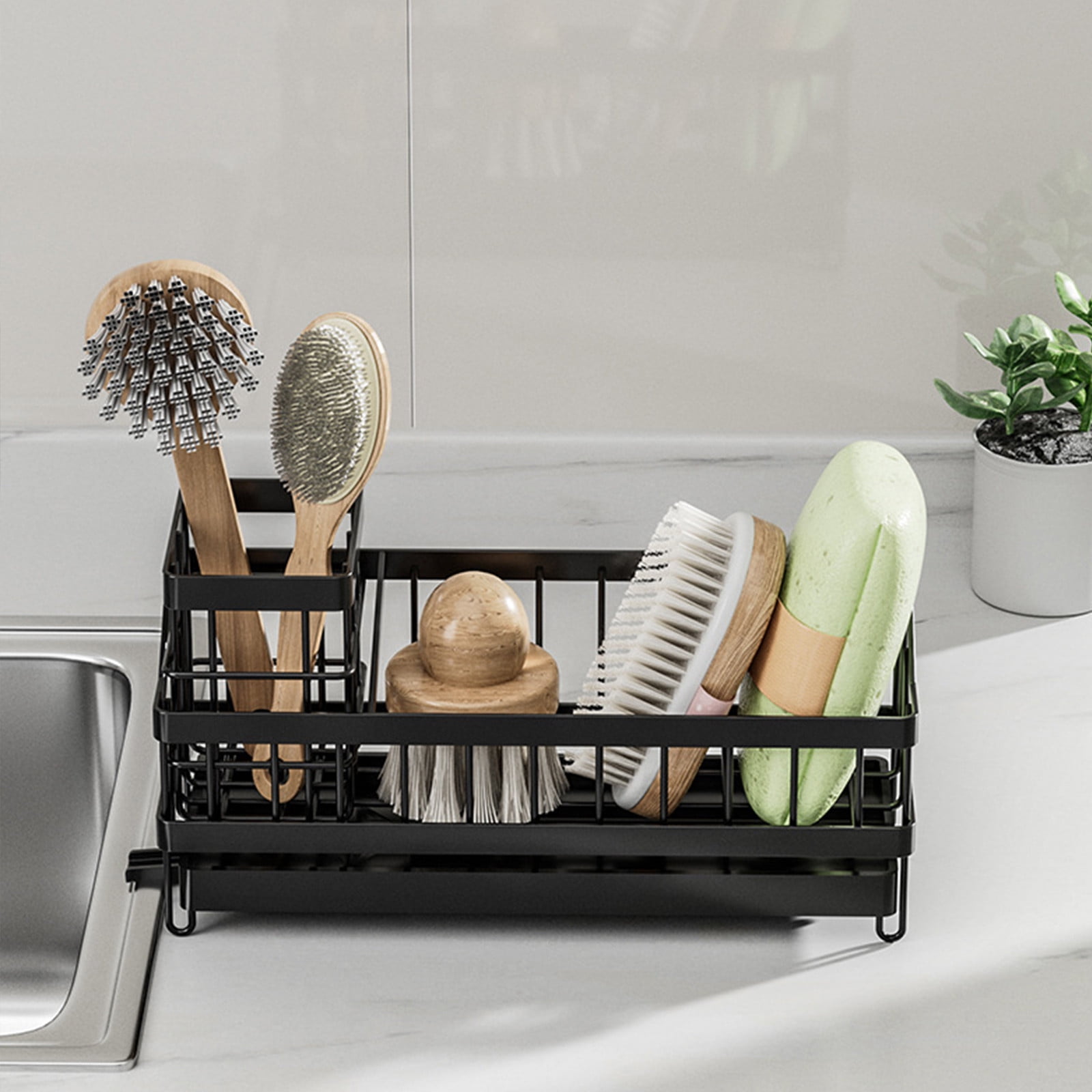 Bxaolu Dish Drying Rack for Kitchen Counter, Dish Rack with Cover Cutlery Holder, Multifunctional Adjustable Dish Dryer Drainer