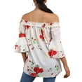 thumbnail image 4 of Gvmfive Women Off The Shoulder Tops Ruffle Half Bell Sleeve Floral Print Casual T-shirt, XL, 4 of 6