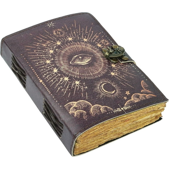 Vintage Leather Journal for Men & Women 200 Pages of Antique Handmade Deckle Edge Vintage Paper, Leather Sketchbook, Drawing Journal, Printed Leather Journal, Great Gift