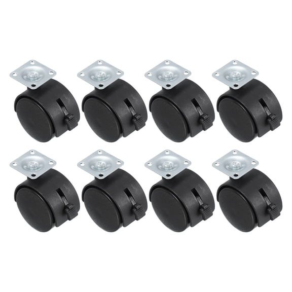 Uxcell Office Chair Wheels Replacement 2", 8 Pcs Nylon Heavy Duty Office Furniture Casters Wheels with Universal Wheel for Hardwood Floor Carpet, Black(Style 6 with Brake)
