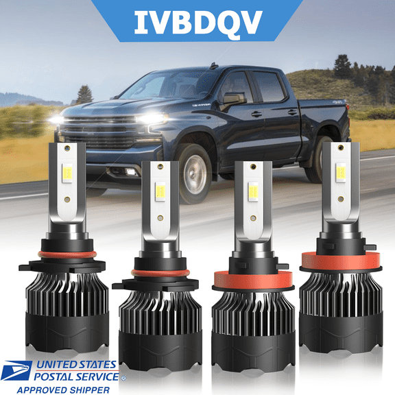For Chevy Silverado 1500 2007-2021 Combo LED Headlight 9005 High H11 Low Beam Bulbs Kit 4Pcs White