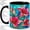 Black, variant on Pink Lily Coffee Mug, Stained Glass Floral Art, Bright Daily Sips for Tea