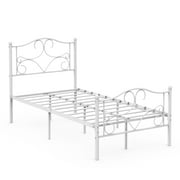 Curved Metal Platform Bed Frame with Headboard Footboard, White, Twin Size