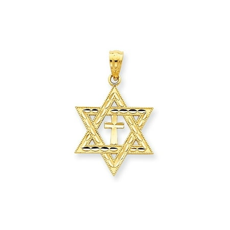 Love Star Of David Pendant - 14k Yellow Gold Jewish Jewelry Star Of David Cross Religious Pendant Charm Necklace Judaica For Women