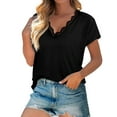 thumbnail image 2 of USSUMA Womens Tops Dressy Casual Summer Short Sleeve Solid Color Shirts for Women Trendy Cute Lace Trim V Neck T-Shirts Blouses for Women Plus Tunic, 2 of 5