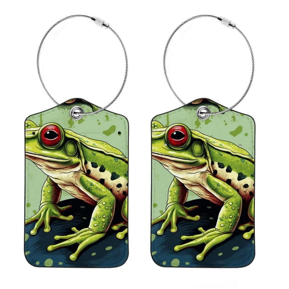 Frog Square PU Leather 2 Pack Travel Tag - Bag Tag - Suitcase Tag with Privacy Cover and Stainless Steel Ring - Suitable for Travel, Backpack, and Handbag