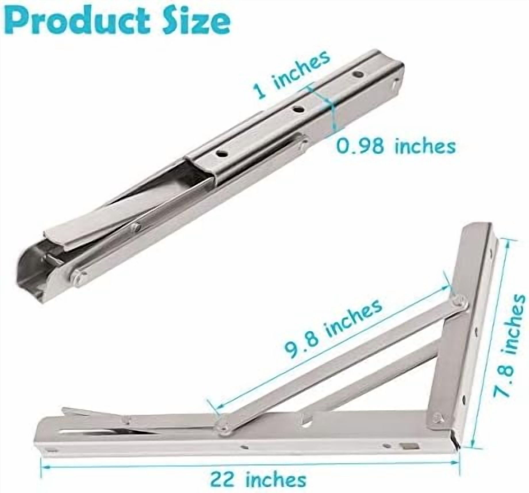 CLT 22'' Folding Shelf Brackets Max. Load 550 lb, Heavy Duty Stainless Steel DIY Wall Mounted Shelf Bracket Space Saving for Table Work Bench, Pack of 2