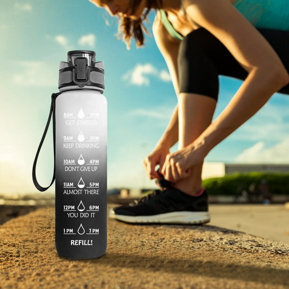 Sports Water Bottles Bulk, Sports Water Bottle for Kids, 32oz Motivational Water Bottle with Time Marker, BPA Free, Leakproof, Wide Mouth, Fast Water Flow, Blue, Sports & Outdoors Travel Bottle (G)