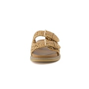 Cushionaire Weaver Summer Sandals for Women - Shiny Raffia Woven Slip On Womens Slides with Adjustable Buckle
