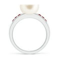 thumbnail image 2 of ANGARA Freshwater Cultured Pearl Ring with Rubies in 14K White Gold for Women | June Birthstone, Birthday, Anniversary, Jewelry Gift for Women | Pearl Ring, 2 of 8