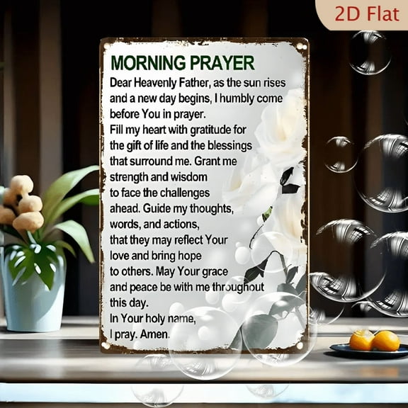 [Inspirational Quote Sign] 8*12 Inch Durable iron Morning Prayer Inspirational Quote Sign _ Pre-drilled Wall Hanging Decor for Home, Office, Cafe, Club - Moisture Resistant, Enhanced Bend-Proof