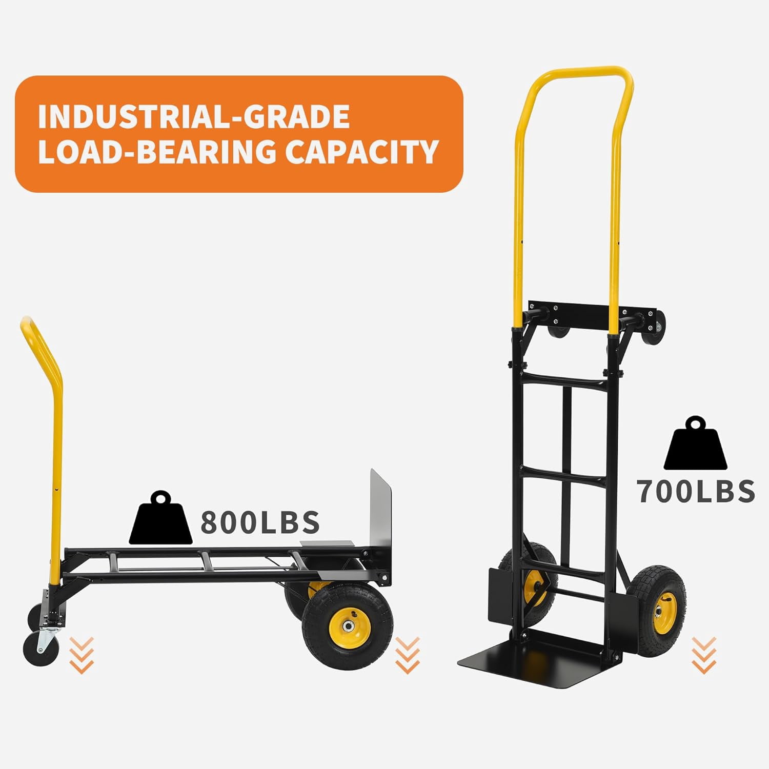 Mescukay 800 lbs Hand Truck, 4-Wheel Platform Truck & 2-Wheel Dolly, with 8" EVA Tires, Easy-Slide Handle for Warehouse, Moving, Garden, Industrial Use