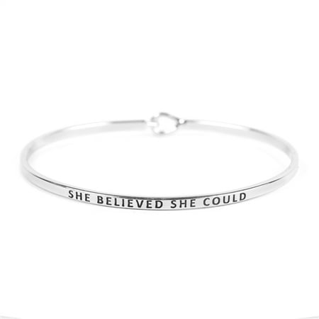Engraved Religious Bracelet - Riah Fashion Inspirational Quote Bar Metallic Bangle - Simple Message Engraved Geometric Cuff Bracelets Christian Bible/Religious/Amazing Grace/Blessed/Faith/Love/Hope