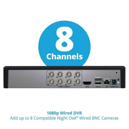 Night Owl - 8-Channel, 8-Camera Indoor/Outdoor Wired 1080p HD 1TB DVR Spotlight Cameras - White
