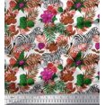 thumbnail image 1 of Soimoi Orange Poly Georgette Fabric Tropical Leaves & Wild Animal Decor Fabric Printed BTY 42 Inch Wide, 1 of 3