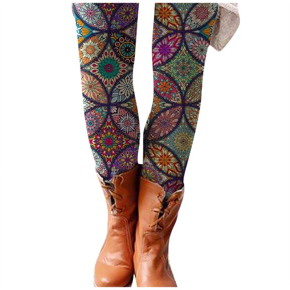 JeashCHAT Tights for Women Geometric Printed Elastic All-match Slim Casual Long Boot Pants Leggings