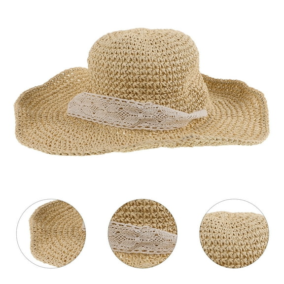 Raindrops Raffia Sun Hat for Women, 1 Piece Wide Brim Folding Beach Hat for Sun and Outdoor Outings