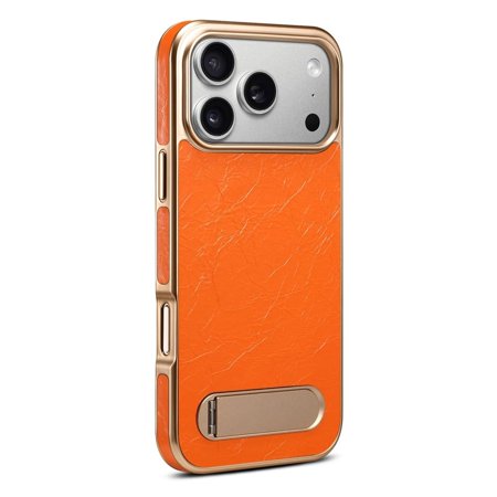 Case For IPhone 17 Pro Max/17 Pro/17 Air/17 Slim Leather Case Metal Folding Kickstand Shell Electroplating Protection Back Cover