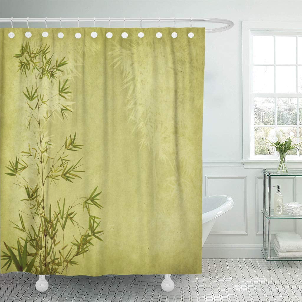 KSADK Green Japanese Bamboo on Old Grunge Yellow Zen Wood Border