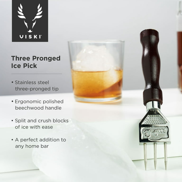 Viski 3 Pronged Ice Pick, Wood Handle Stainless Steel Ice  Shaper, Bar & Cocktail Tools: Ice Crushers