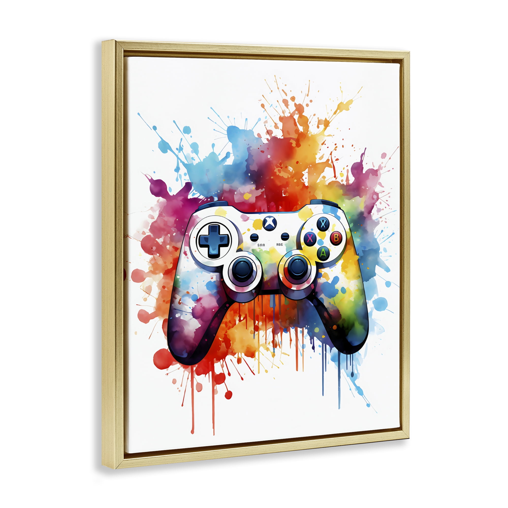 Stupell Industries Color Burst Game Controller Gold Framed Floater Canvas Wall Art, design by Creative Studio