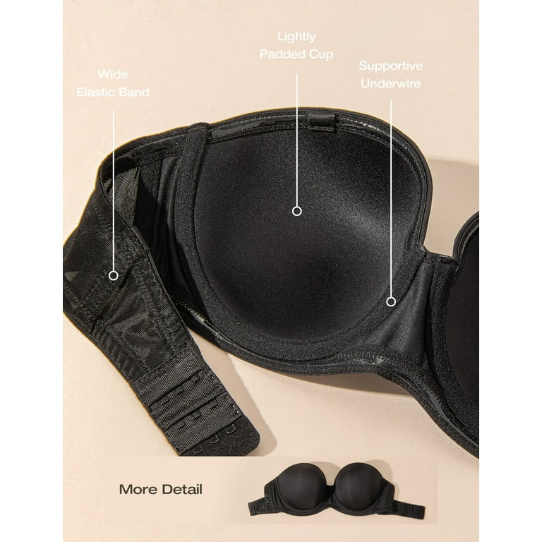 Deyllo Women's Strapless Push Up Full Cup Plus Size Underwire Padded Bra,  Black 34DDD 