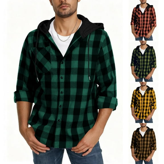 LWITHSZG Shirt Jacket for Men Trendy Long Sleeve Button Down Plaid Shacket Fall Winter Casual Outerwear Lightweight Going Out Hoodie
