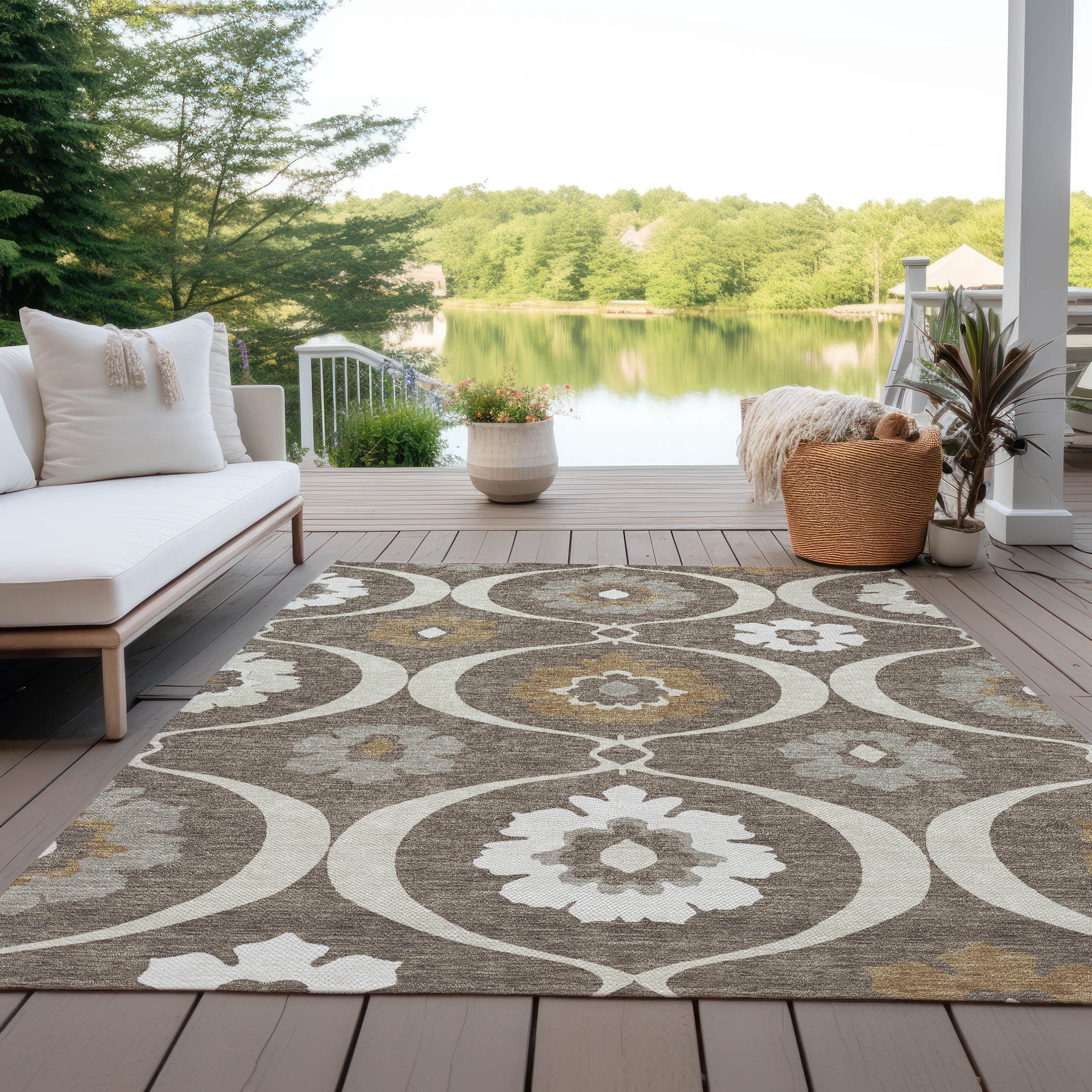 Addison Rugs Chantille Indoor/Outdoor Transitional Medallions Brown Washable Rectangle Rug, 10' x 14'